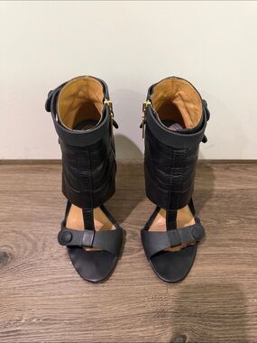 L.A.M.B. Rasta Black Leather Open-Toe Ankle Boots - Women